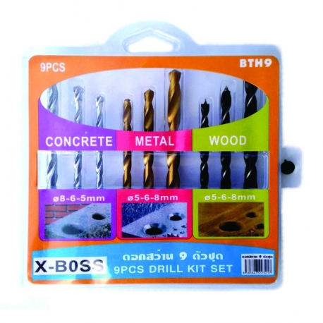 DRILL BIT SET 9PC COMBO HSS,MASON, WOOD